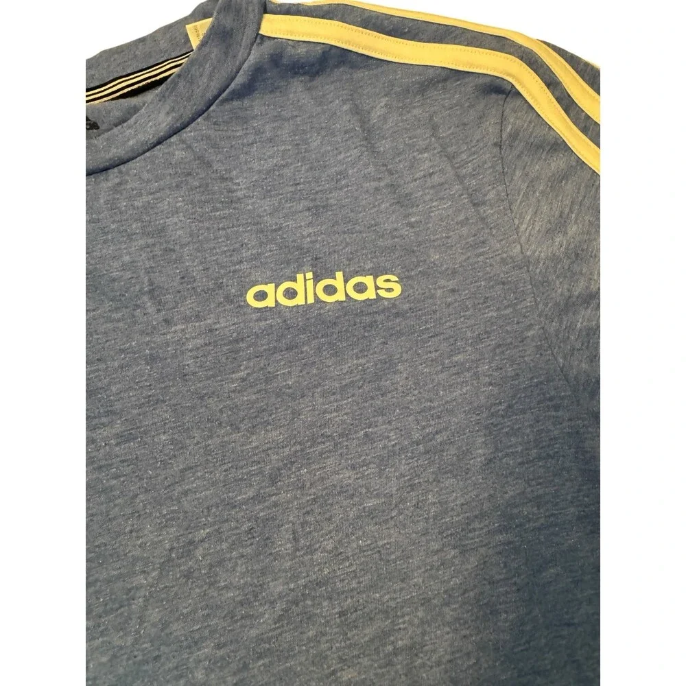 Adidas blue cotton t-shirt with white stripes on sleeves Size L